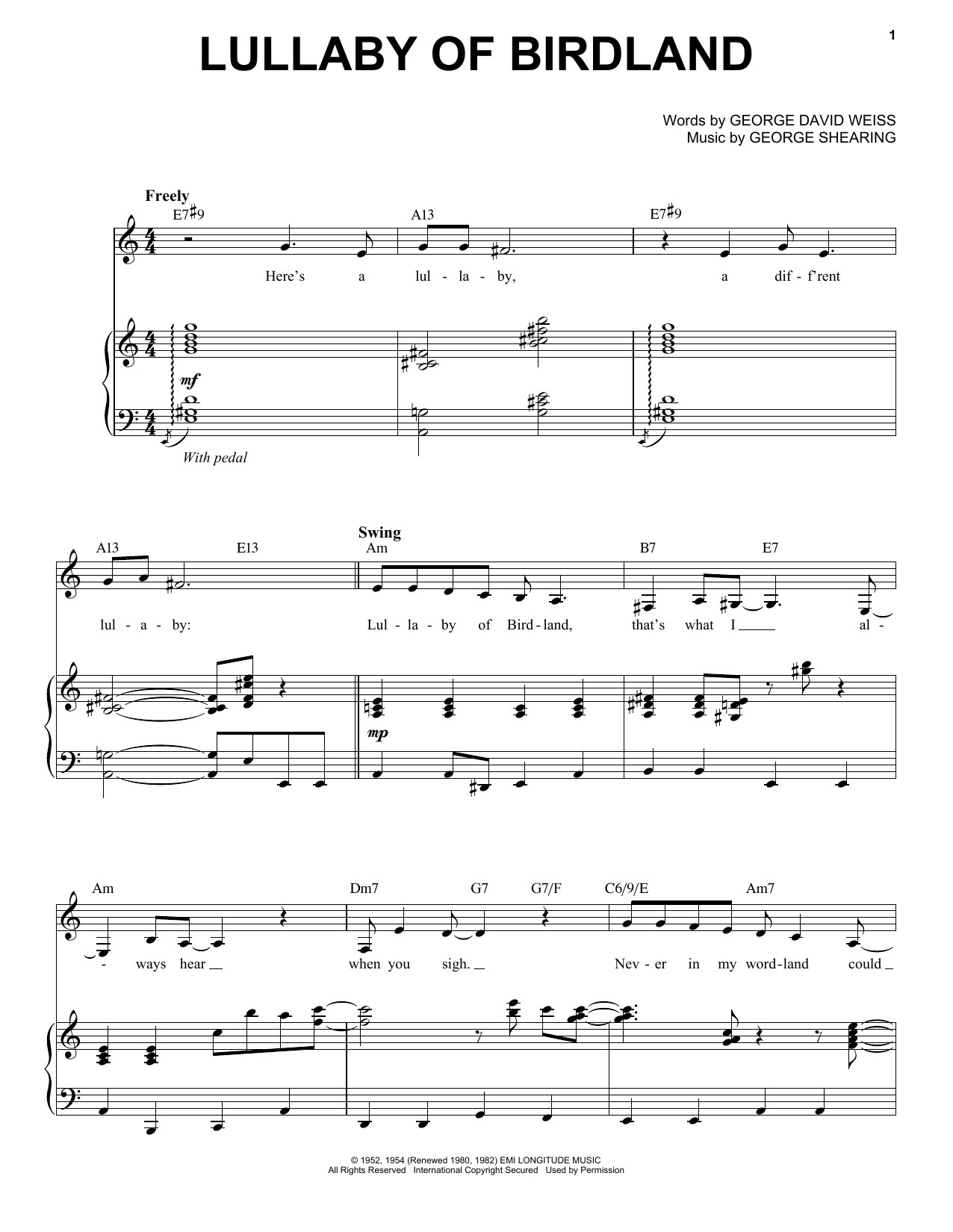 Chris Connor Lullaby Of Birdland Sheet Music
