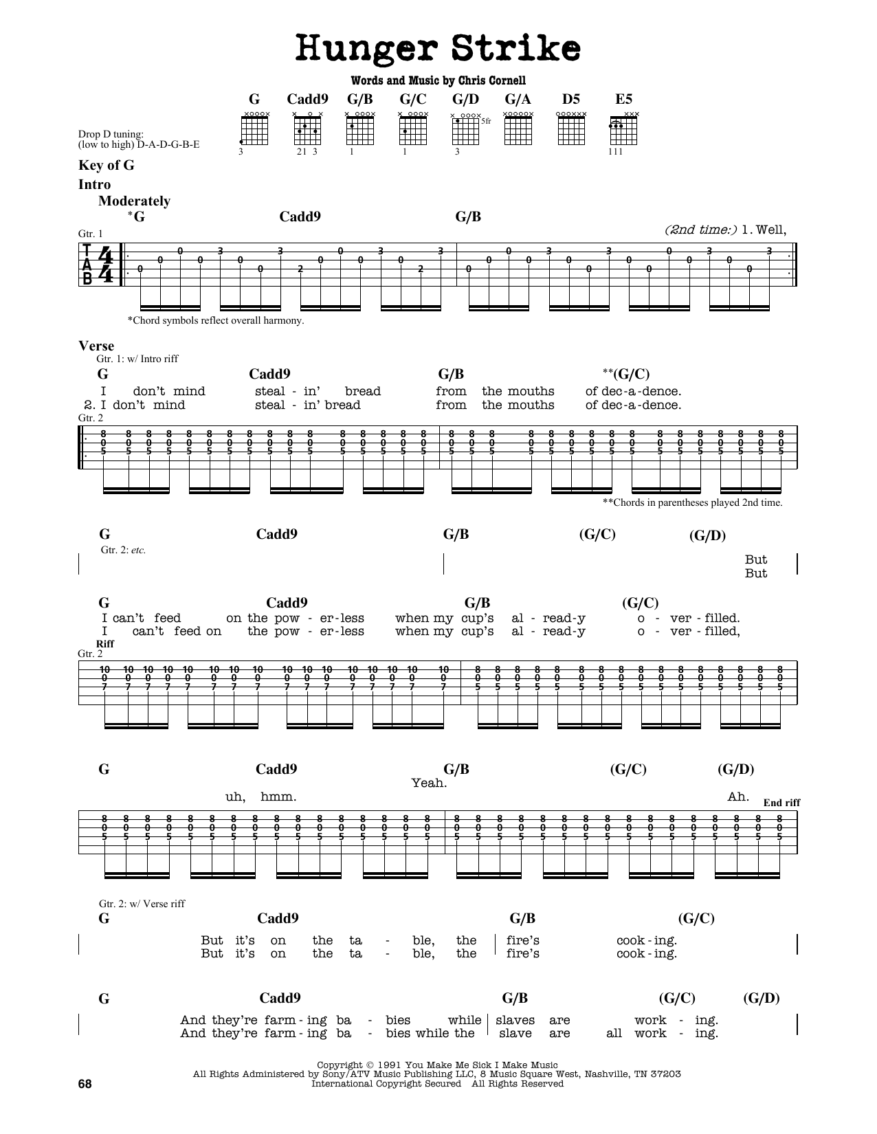 Chris Cornell Hunger Strike Sheet Music