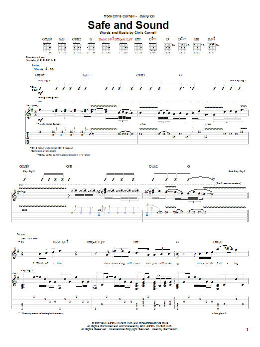 Chris Cornell Safe And Sound Sheet Music