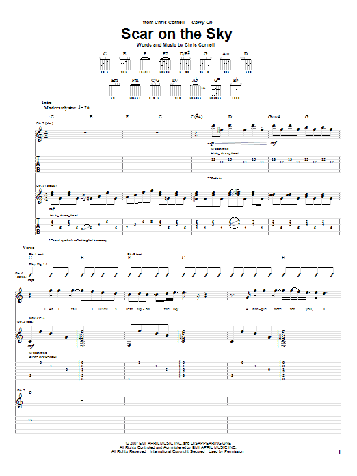 Chris Cornell Scar On The Sky Sheet Music
