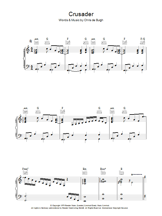 Chris de Burgh Crusader Sheet Music
