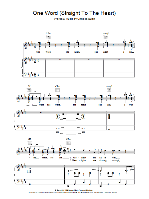 Chris de Burgh One Word (Straight To The Heart) Sheet Music