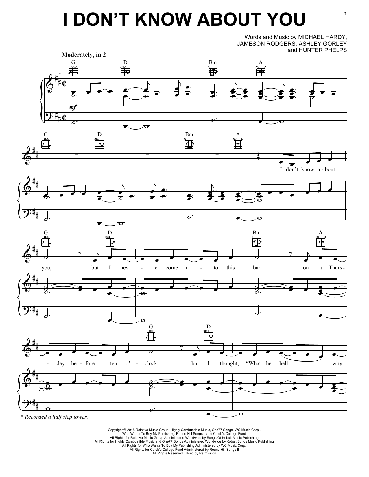 Chris Lane I Don't Know About You Sheet Music