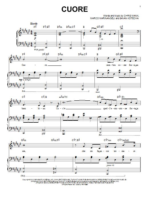 Chris Mann Cuore Sheet Music