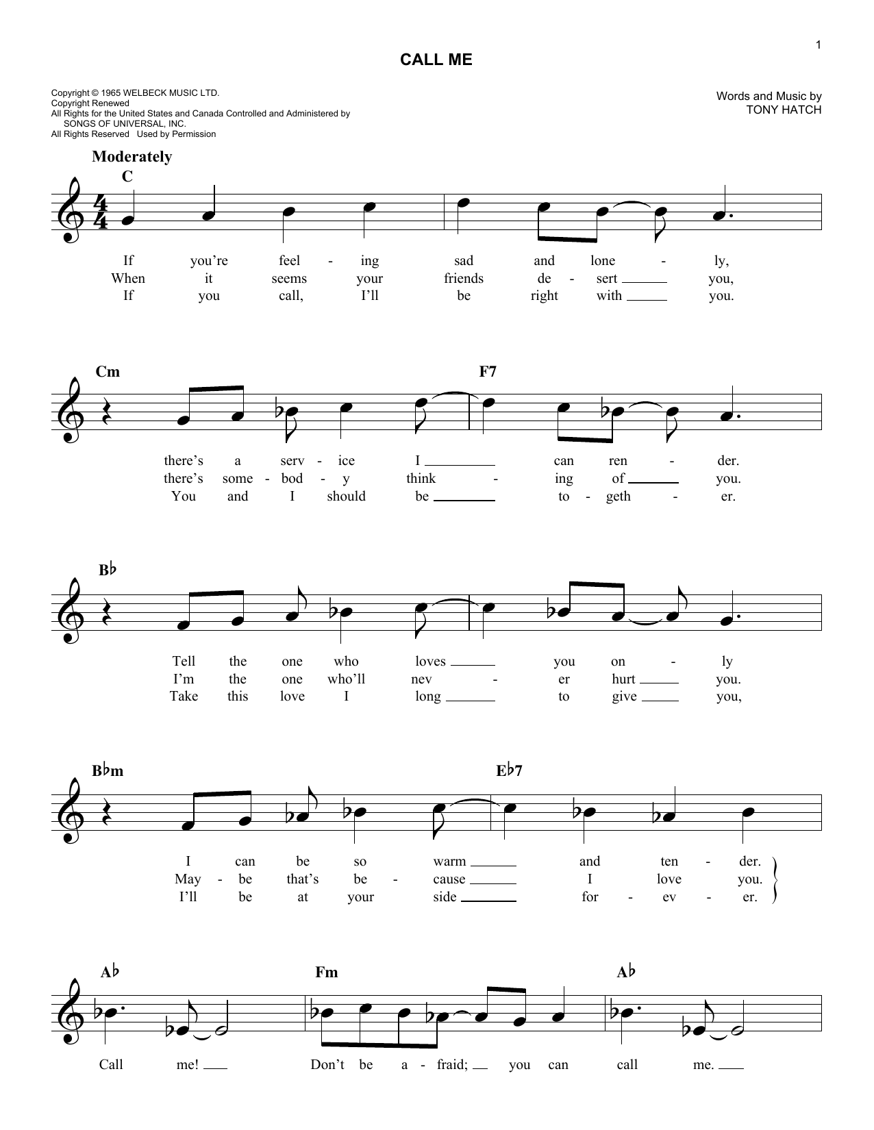 Chris Montez Call Me Sheet Music