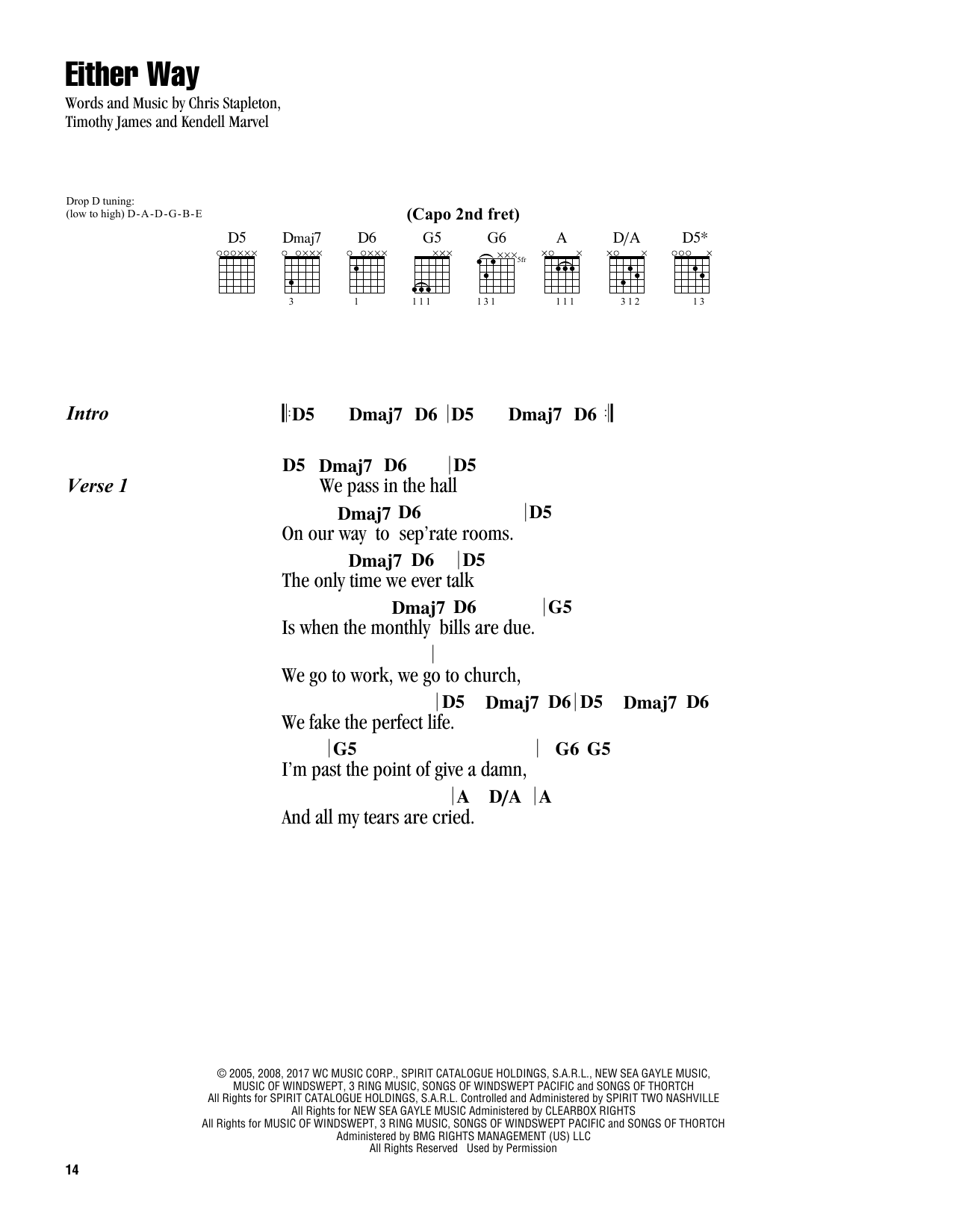 Chris Stapleton Either Way Sheet Music