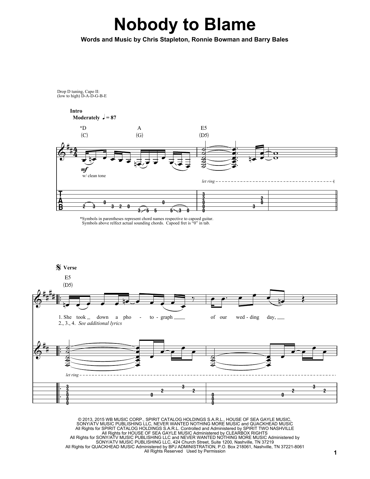 Chris Stapleton Nobody To Blame Sheet Music