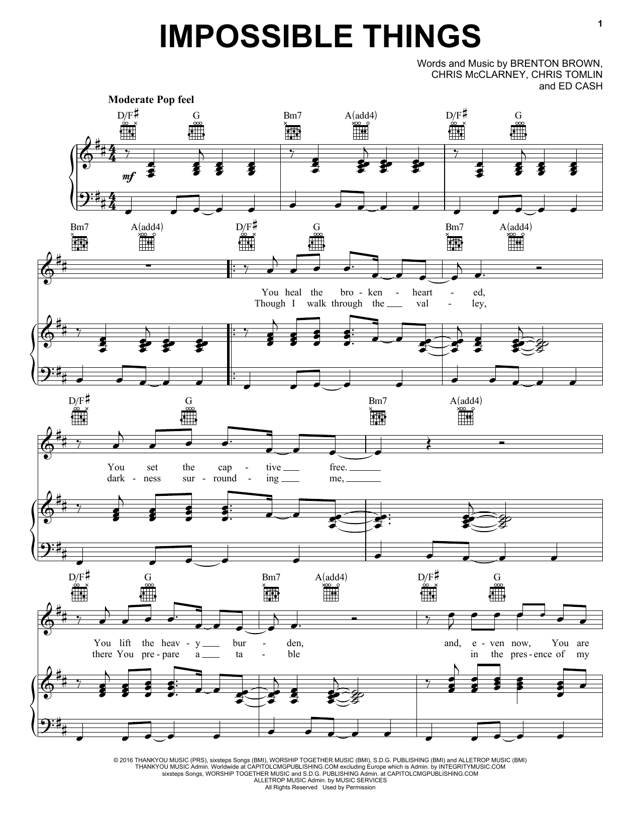 Chris Tomlin feat. Danny Gokey Impossible Things Sheet Music