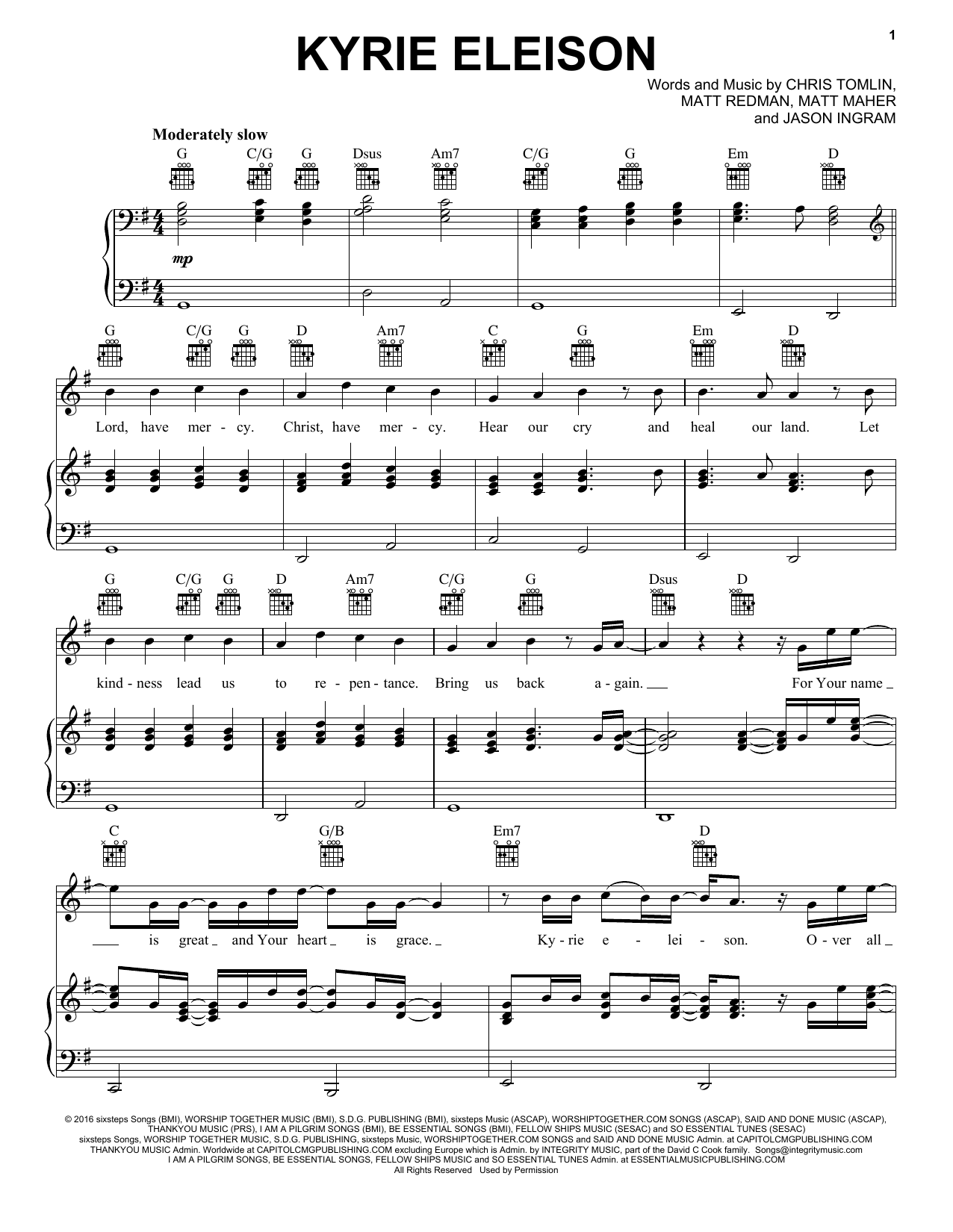 Chris Tomlin feat. Matt Maher, Matt Redman and Jason Ingram Kyrie Eleison Sheet Music