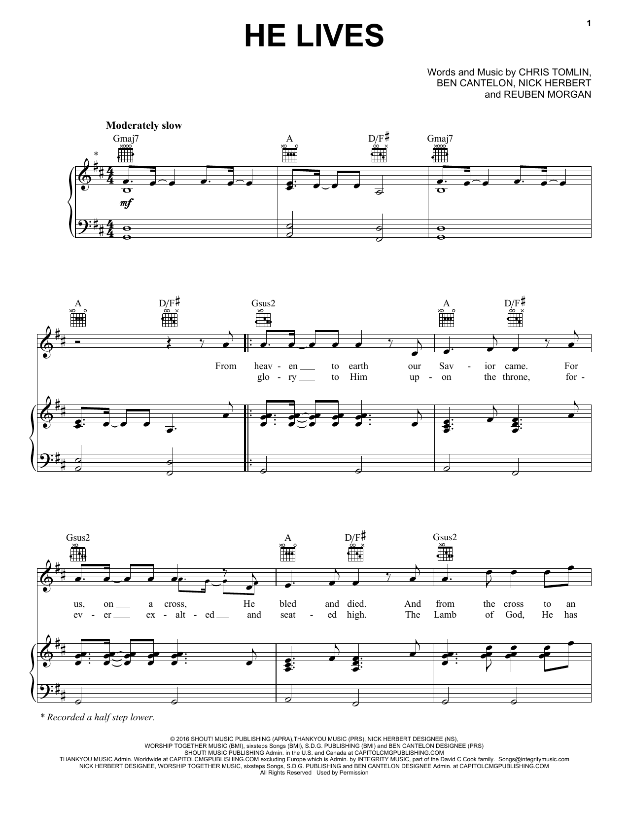 Chris Tomlin He Lives Sheet Music