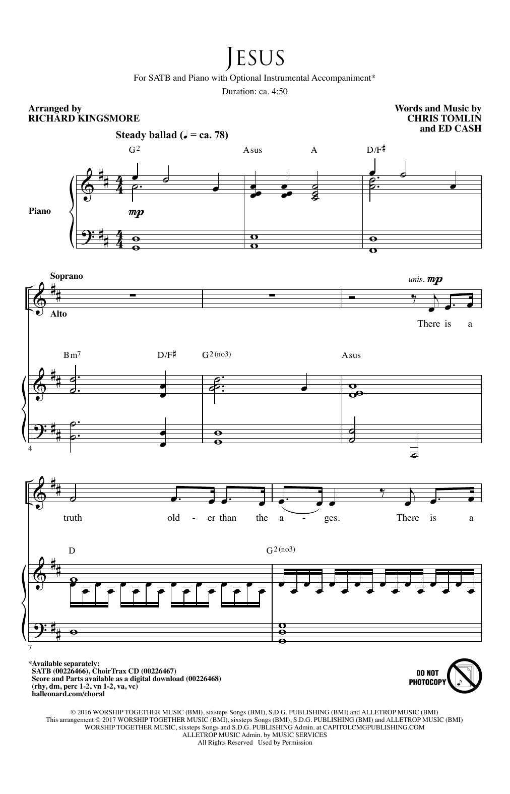 Chris Tomlin Jesus (arr. Richard Kingsmore) Sheet Music