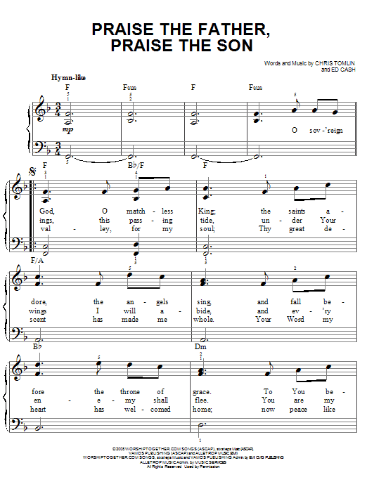 Chris Tomlin Praise The Father, Praise The Son Sheet Music