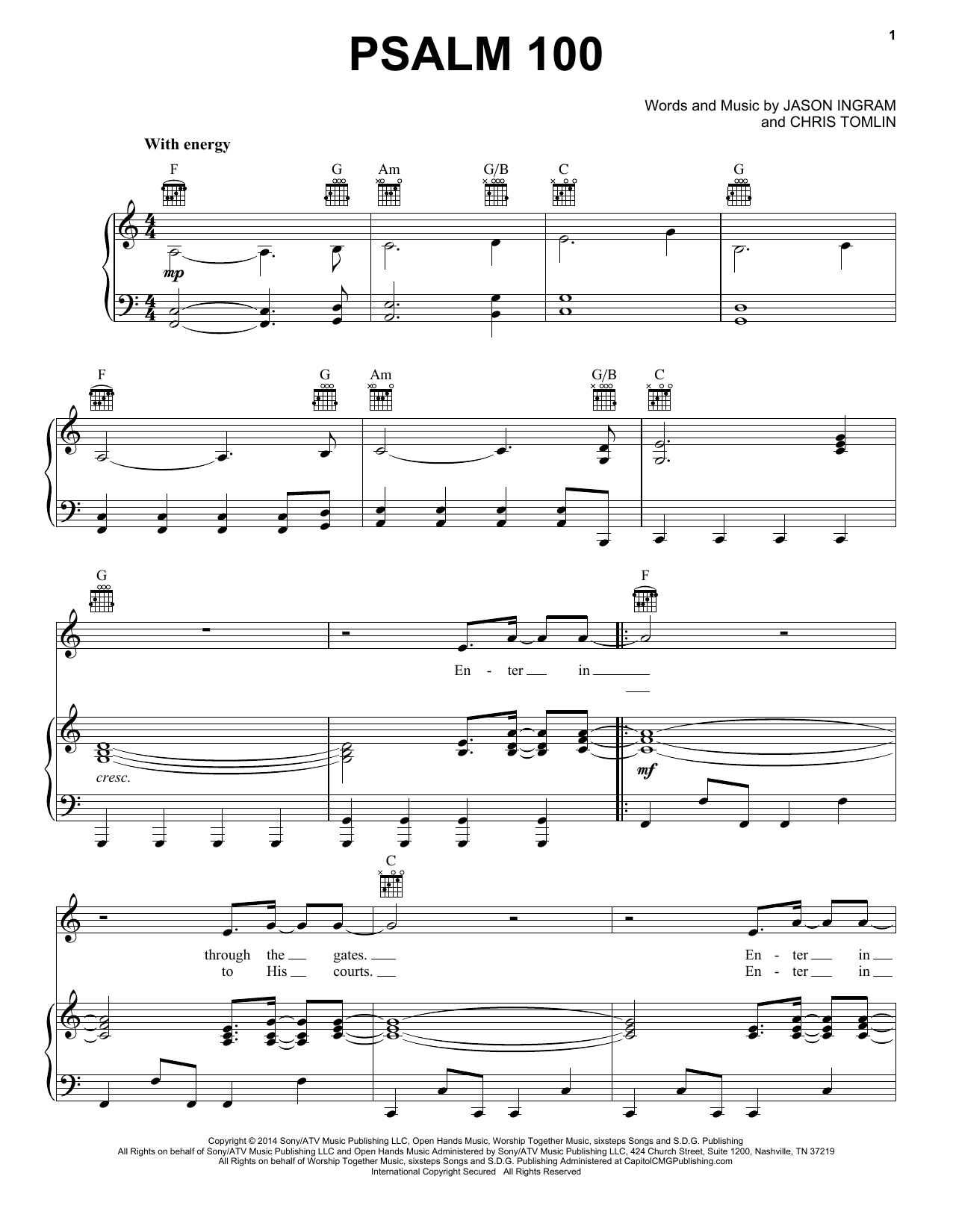 Chris Tomlin Psalm 100 Sheet Music