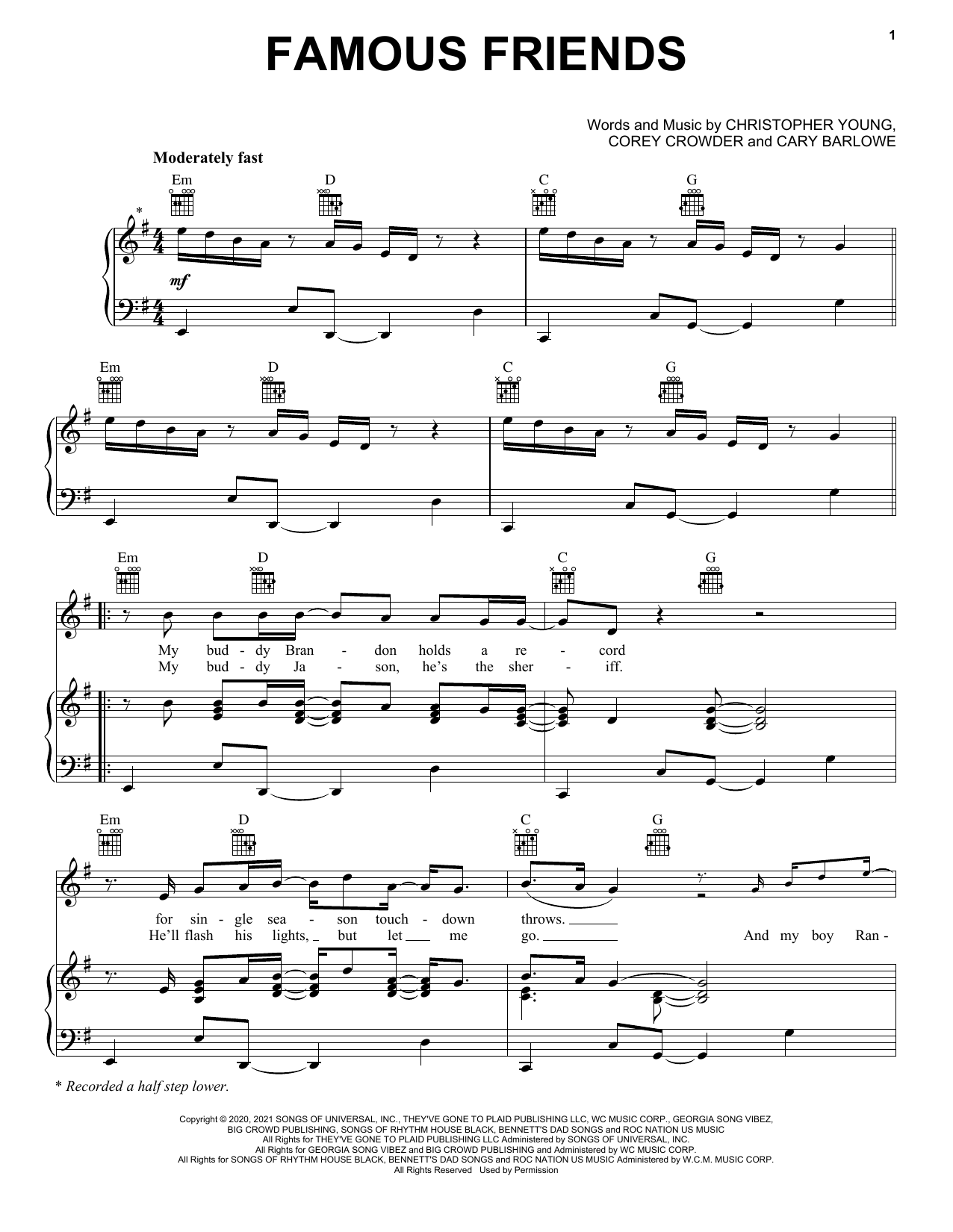 Chris Young and Kane Brown Famous Friends Sheet Music