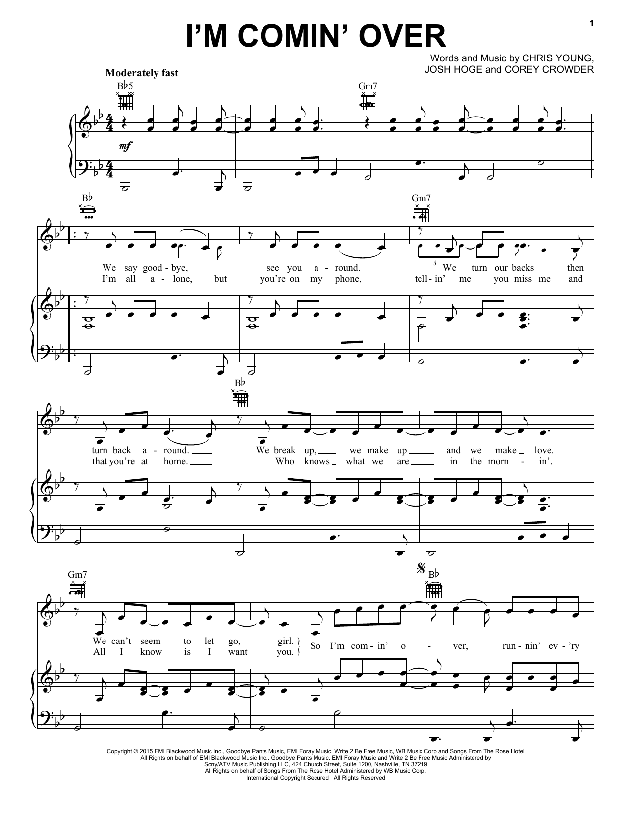 Chris Young I'm Comin' Over Sheet Music