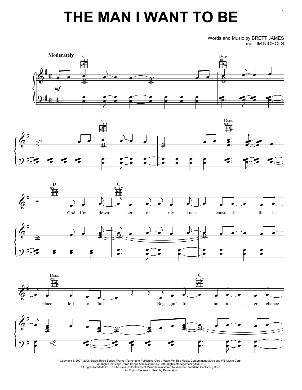 Chris Young The Man I Want To Be Sheet Music
