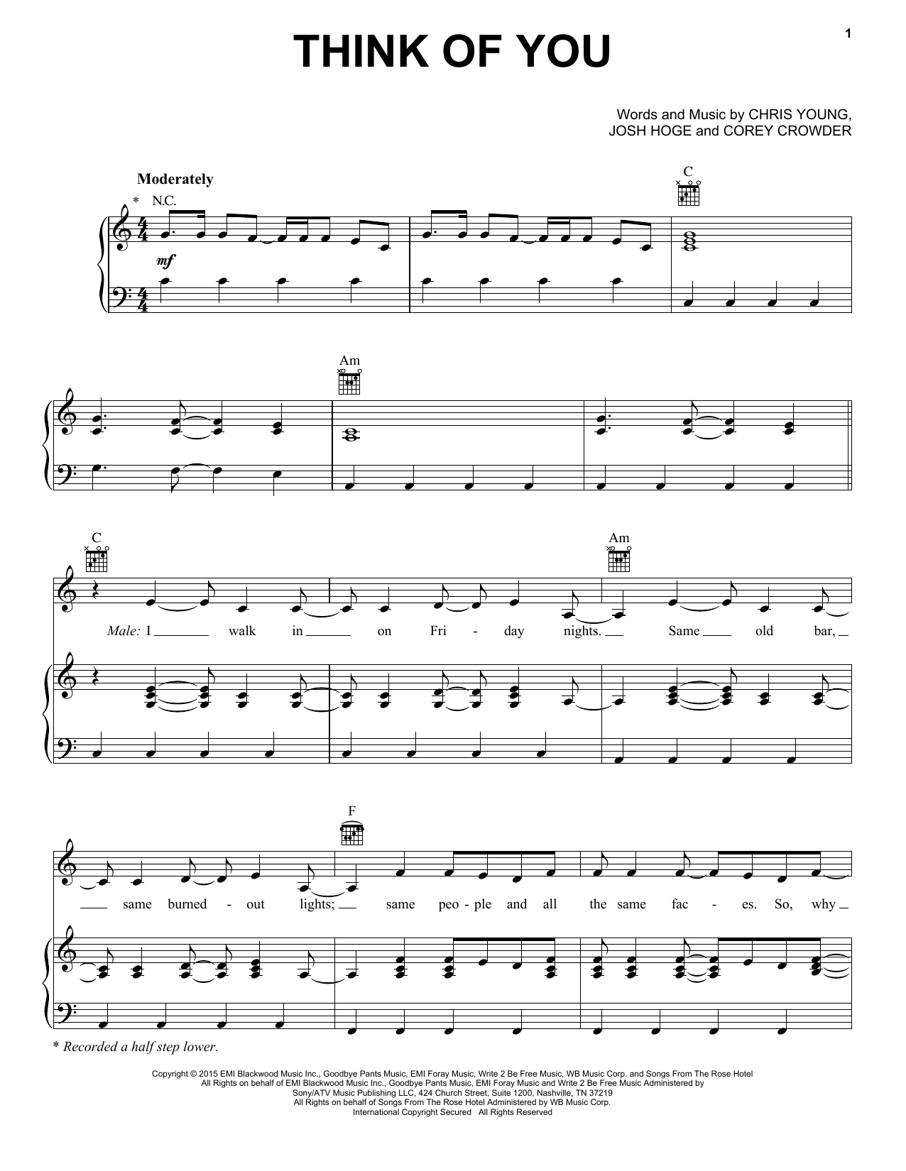 Chris Young with Cassadee Pope Think Of You Sheet Music