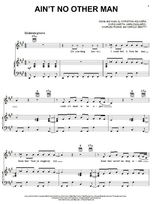 Christina Aguilera Ain't No Other Man Sheet Music