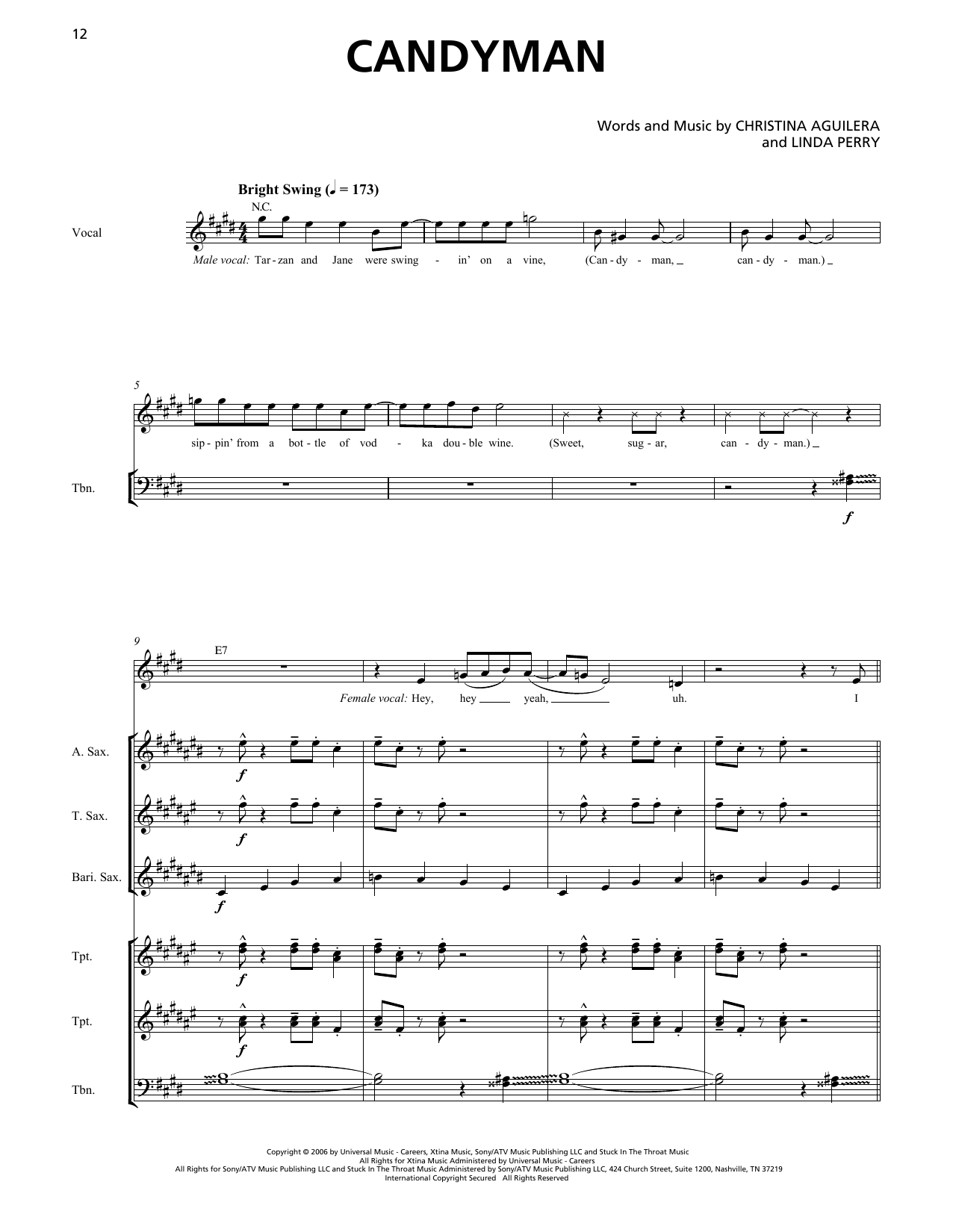 Christina Aguilera Candyman (Horn Section) Sheet Music