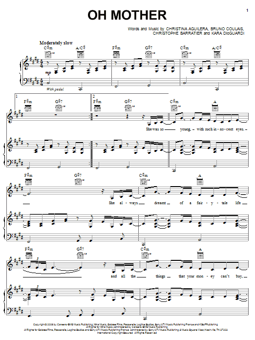 Christina Aguilera Oh Mother Sheet Music