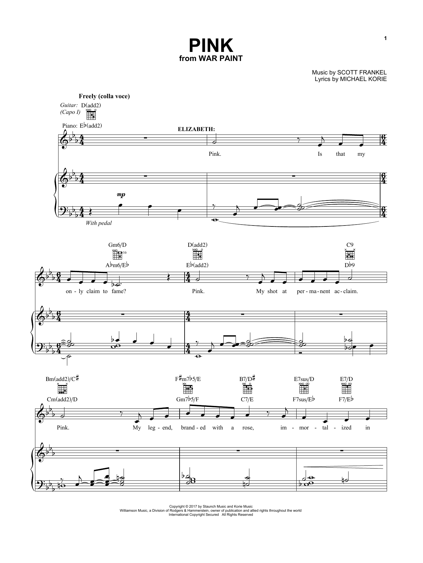 Christine Ebersole Pink (from War Paint) Sheet Music