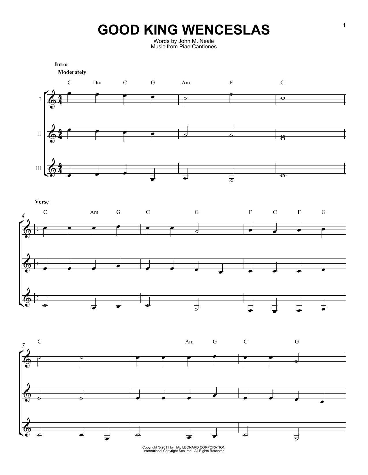 Christmas Carol Good King Wenceslas Sheet Music