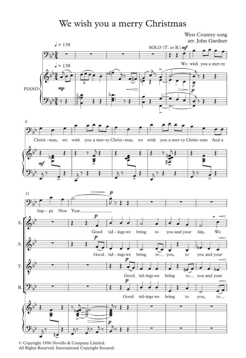 Christmas Carol We Wish You A Merry Christmas (arr. John Gardner) Sheet Music
