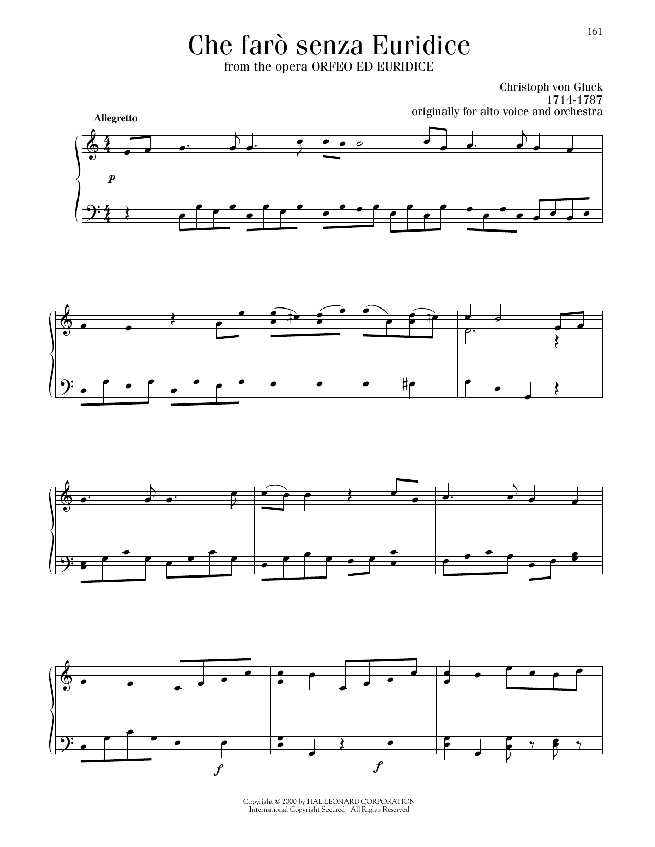 Christoph Willibald Gluck Che Faro Senza Euridice? (Orpheus And Eurydice) Sheet Music