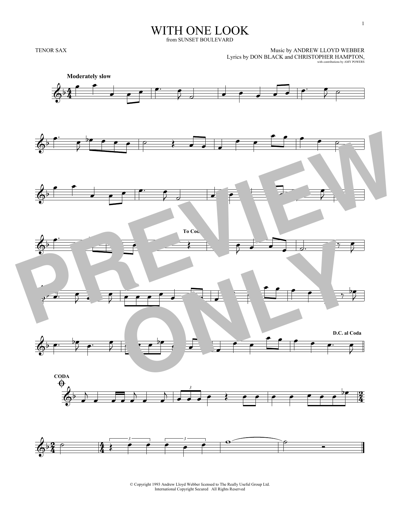 Christopher Hampton With One Look Sheet Music