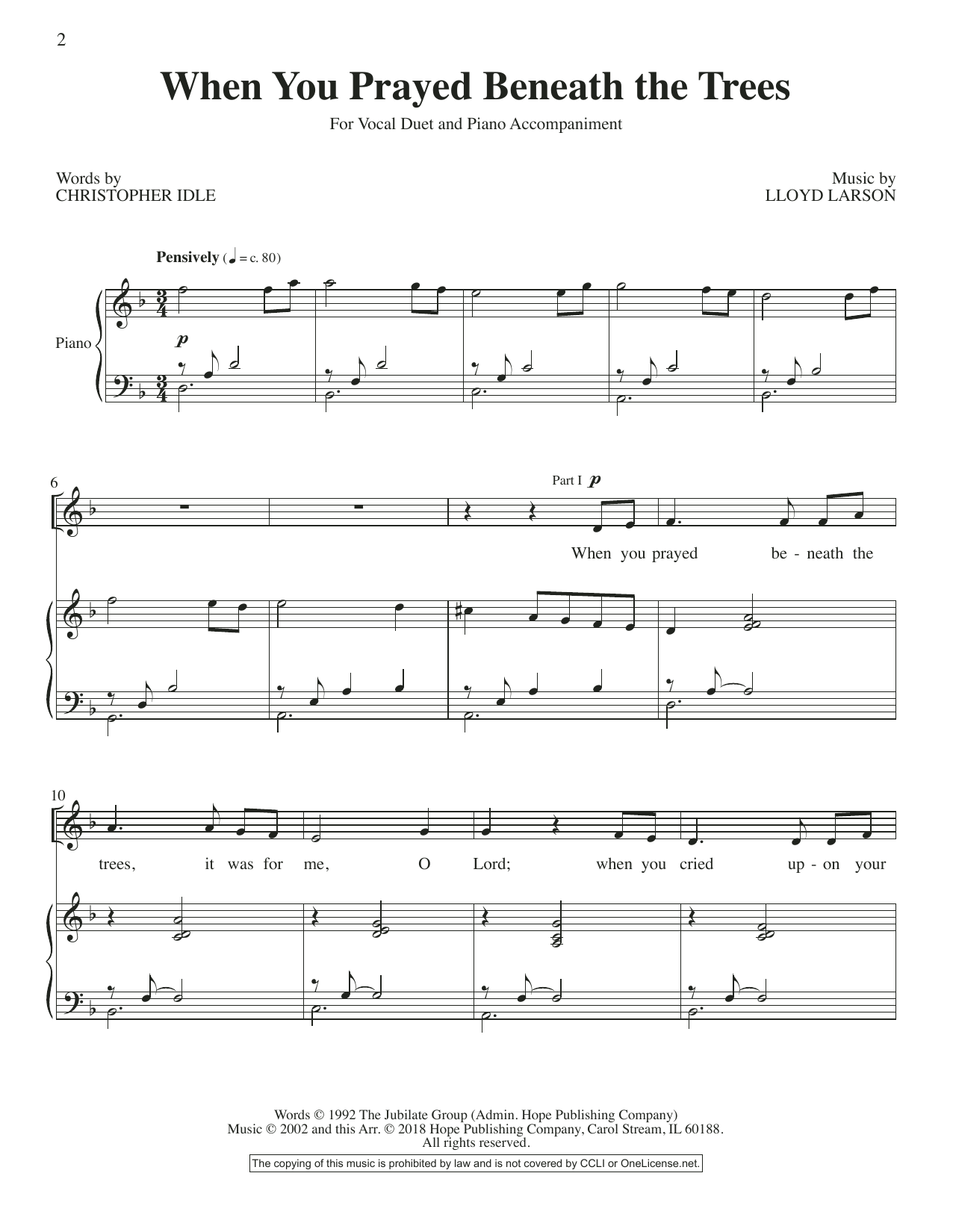 Christopher Idle When You Prayed Beneath The Trees Sheet Music