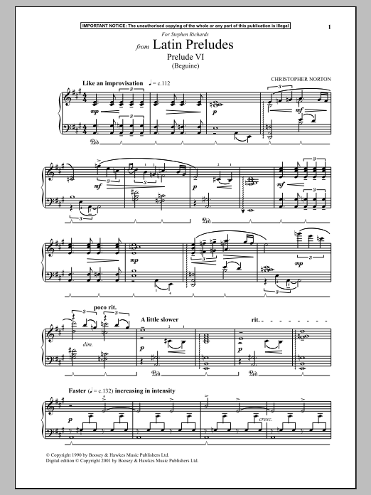 Christopher Norton Latin Preludes, Prelude VI (Beguine) Sheet Music