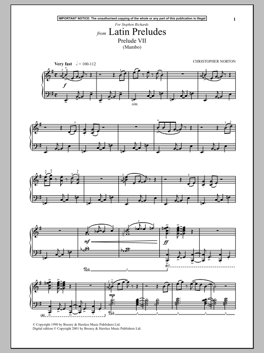 Christopher Norton Latin Preludes, Prelude VII (Mambo) Sheet Music