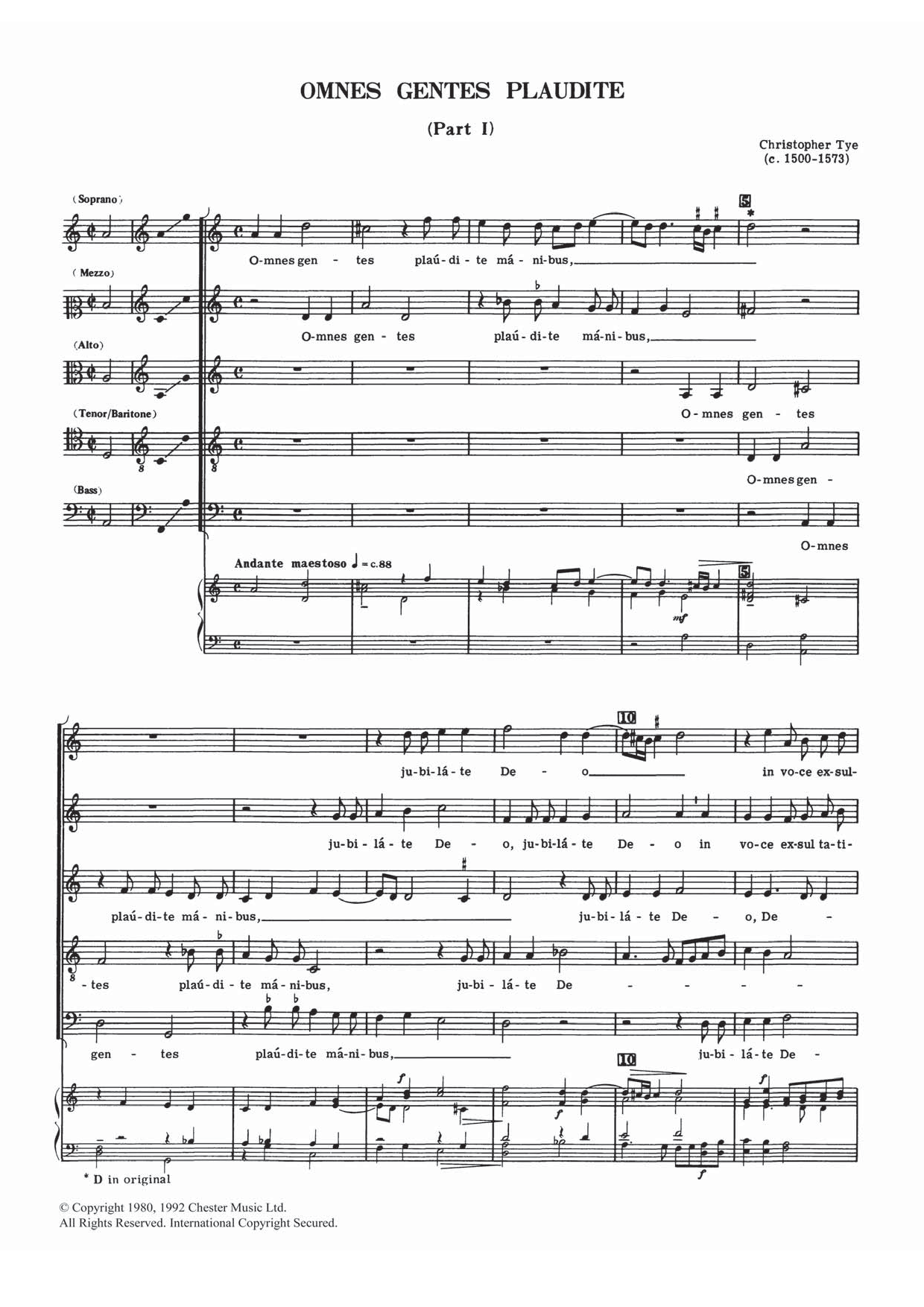 Christopher Tye Omnes Gentes Plaudite (Parts I And II) Sheet Music