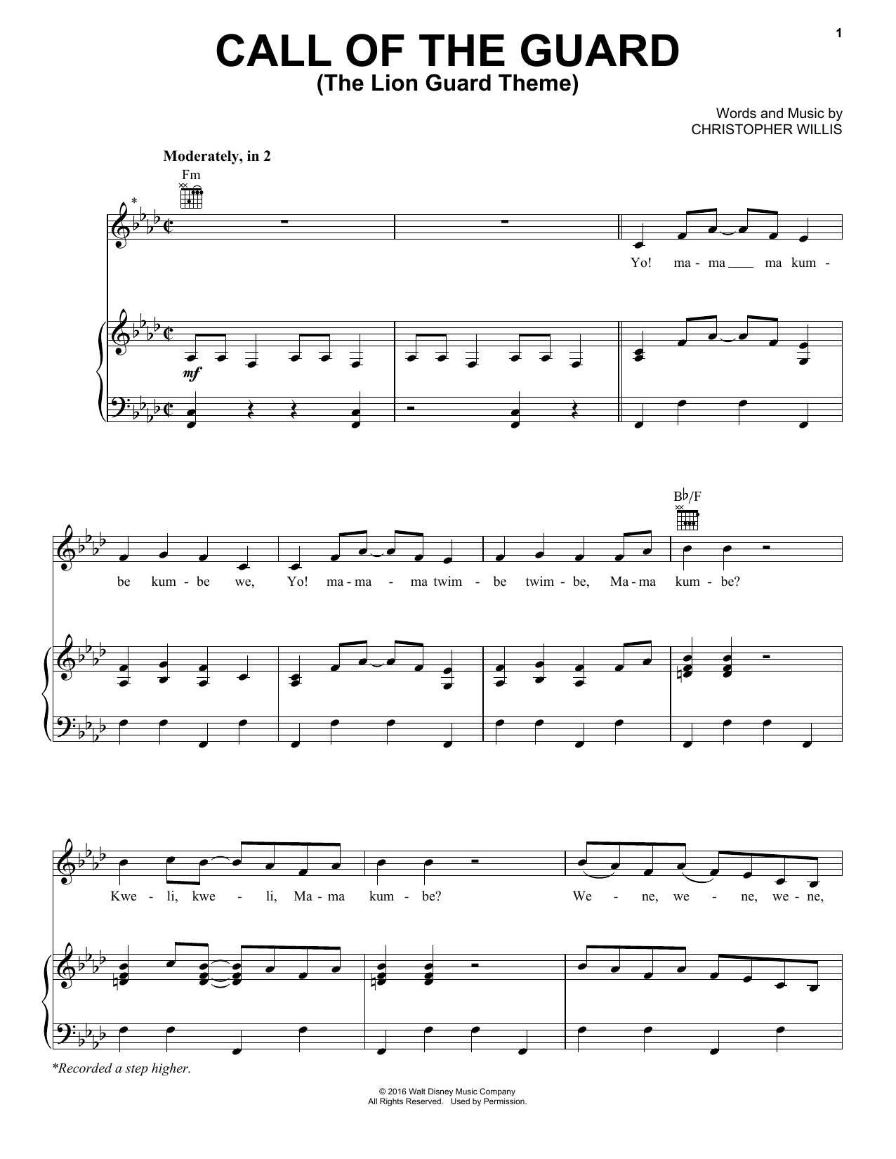 Christopher Willis Call Of The Guard (The Lion Guard Theme) Sheet Music
