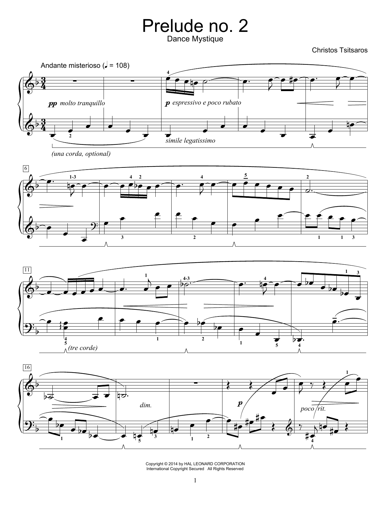 Christos Tsitsaros Prelude No. 2 - Dance Mystique Sheet Music