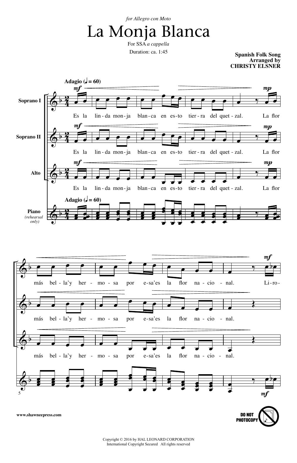 Christy Elsner La Monja Blanca Sheet Music