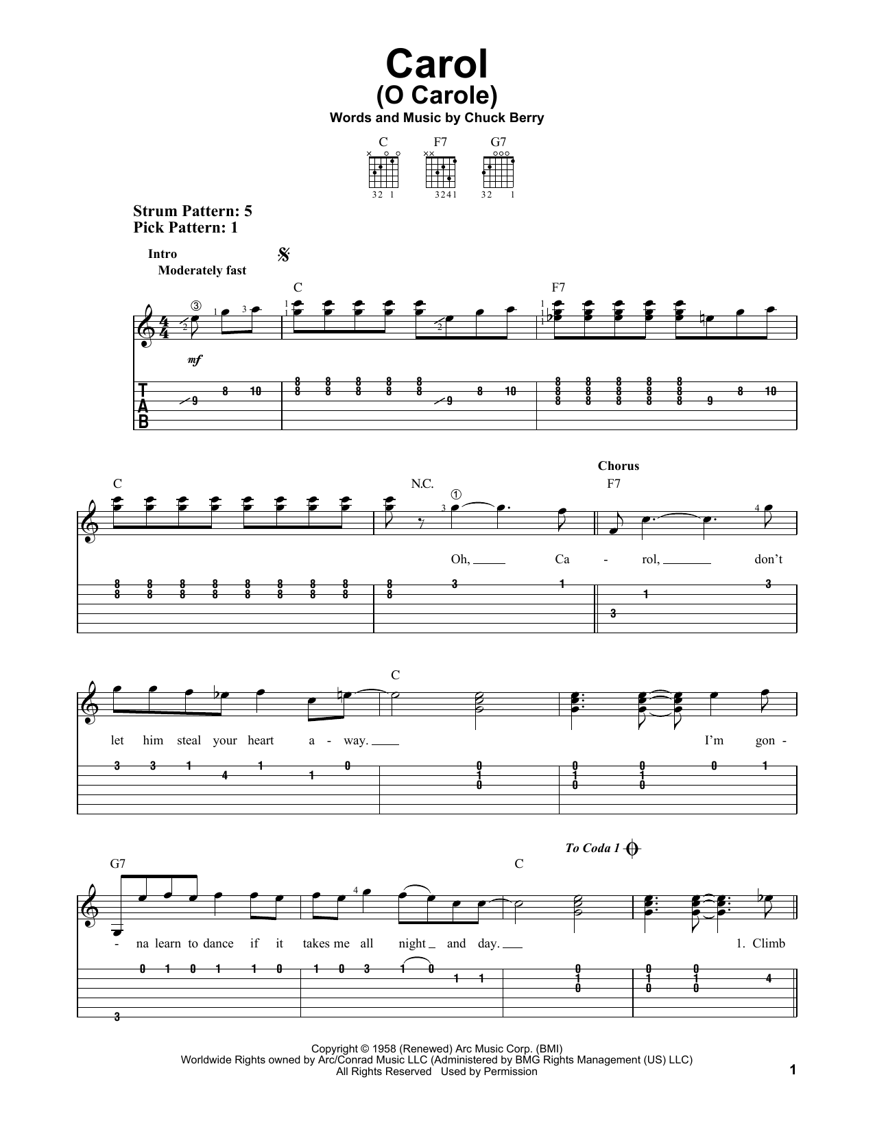 Chuck Berry Carol (O Carole) Sheet Music
