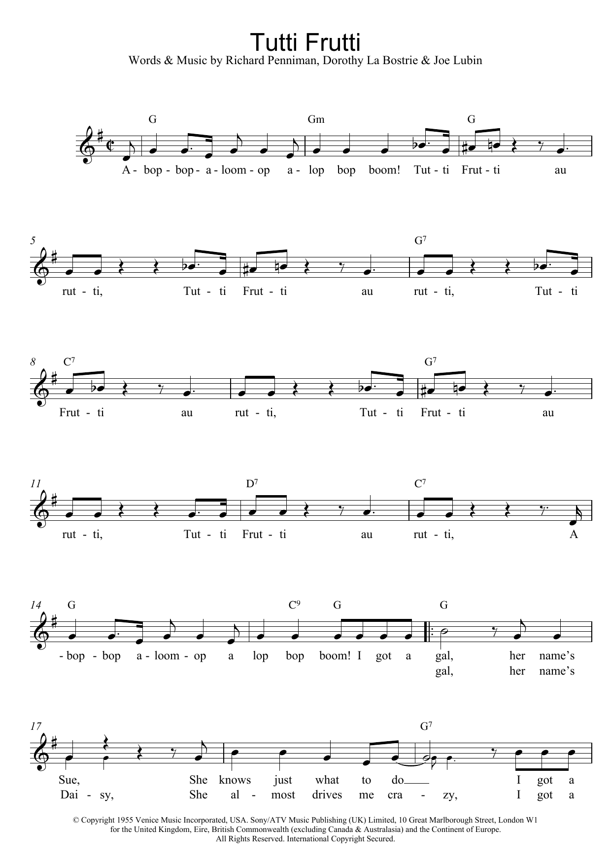 Chuck Berry Tutti Frutti Sheet Music