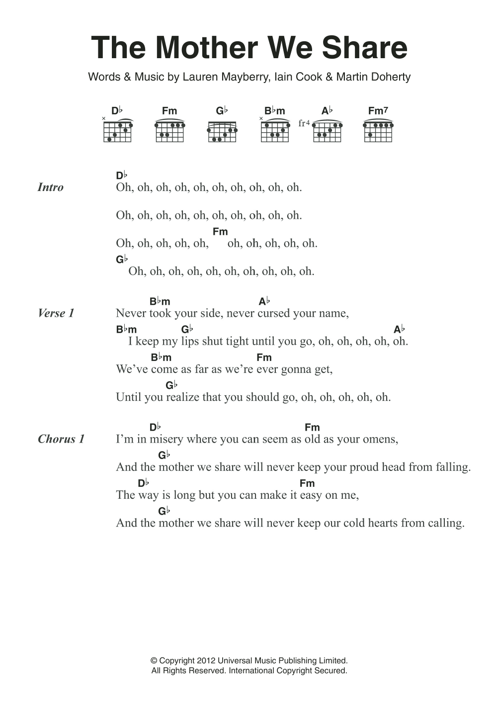 Chvrches The Mother We Share Sheet Music