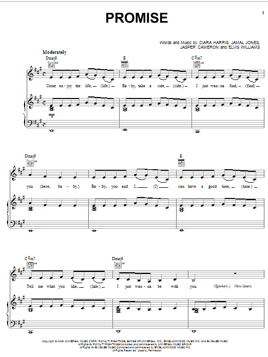 Ciara Promise Sheet Music