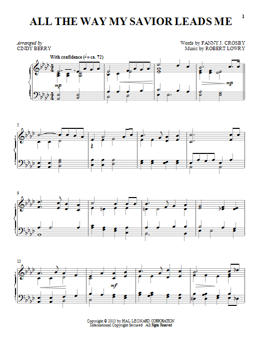 Cindy Berry All The Way My Savior Leads Me Sheet Music