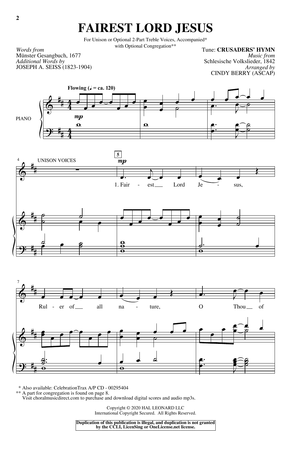 Cindy Berry Fairest Lord Jesus Sheet Music