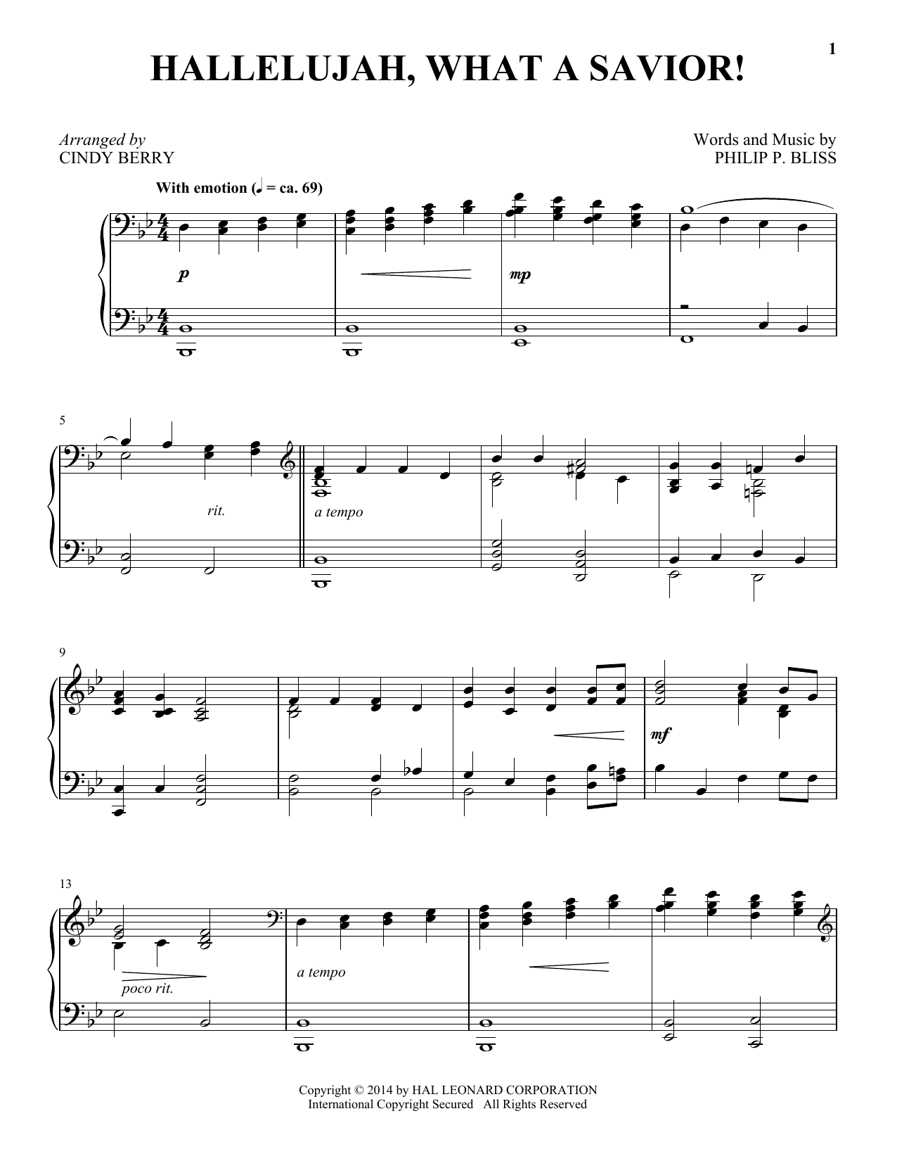 Cindy Berry Hallelujah, What A Savior! Sheet Music