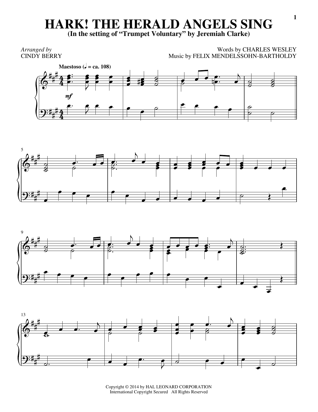 Cindy Berry Hark! The Herald Angels Sing Sheet Music