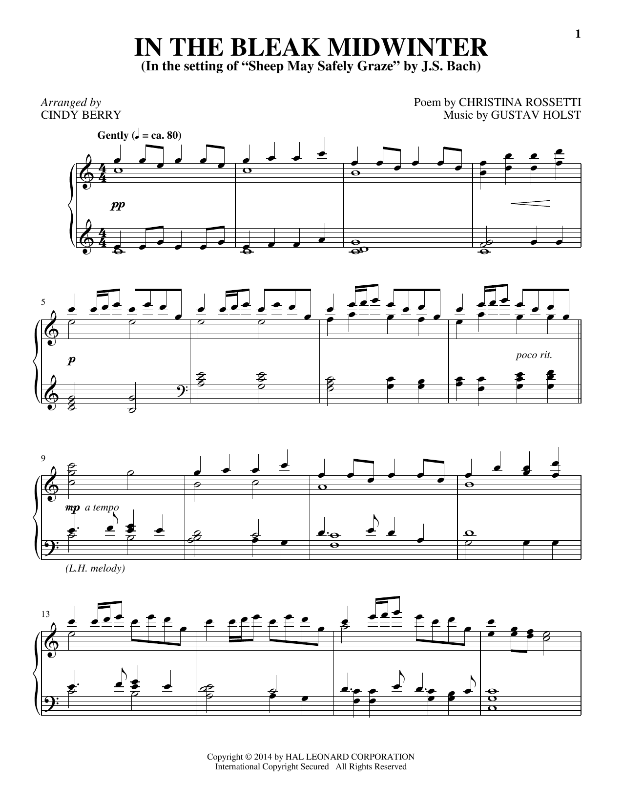 Cindy Berry In The Bleak Midwinter Sheet Music