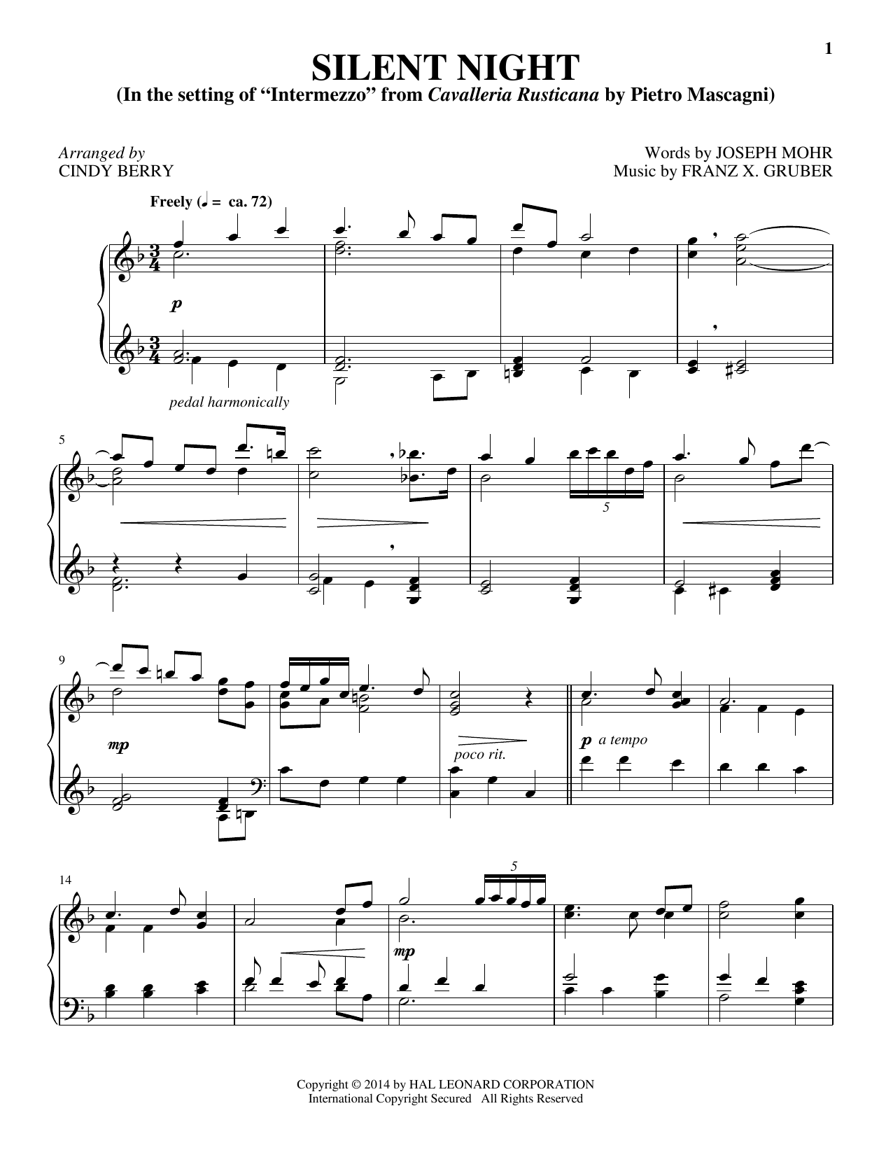Cindy Berry Silent Night Sheet Music
