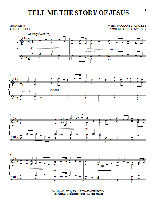 Cindy Berry Tell Me The Story Of Jesus Sheet Music