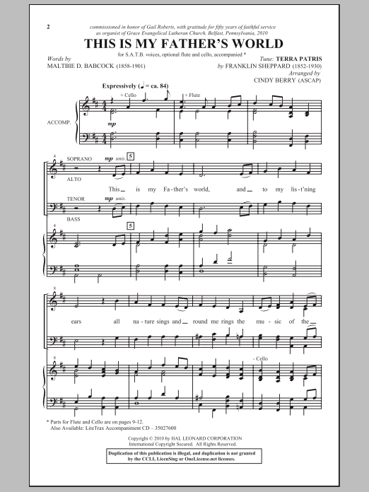 Cindy Berry This Is My Father's World Sheet Music