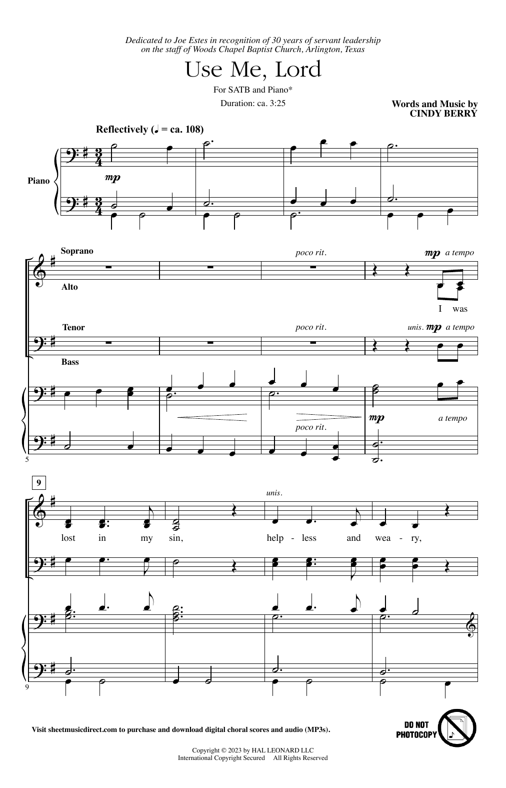 Cindy Berry Use Me, Lord Sheet Music