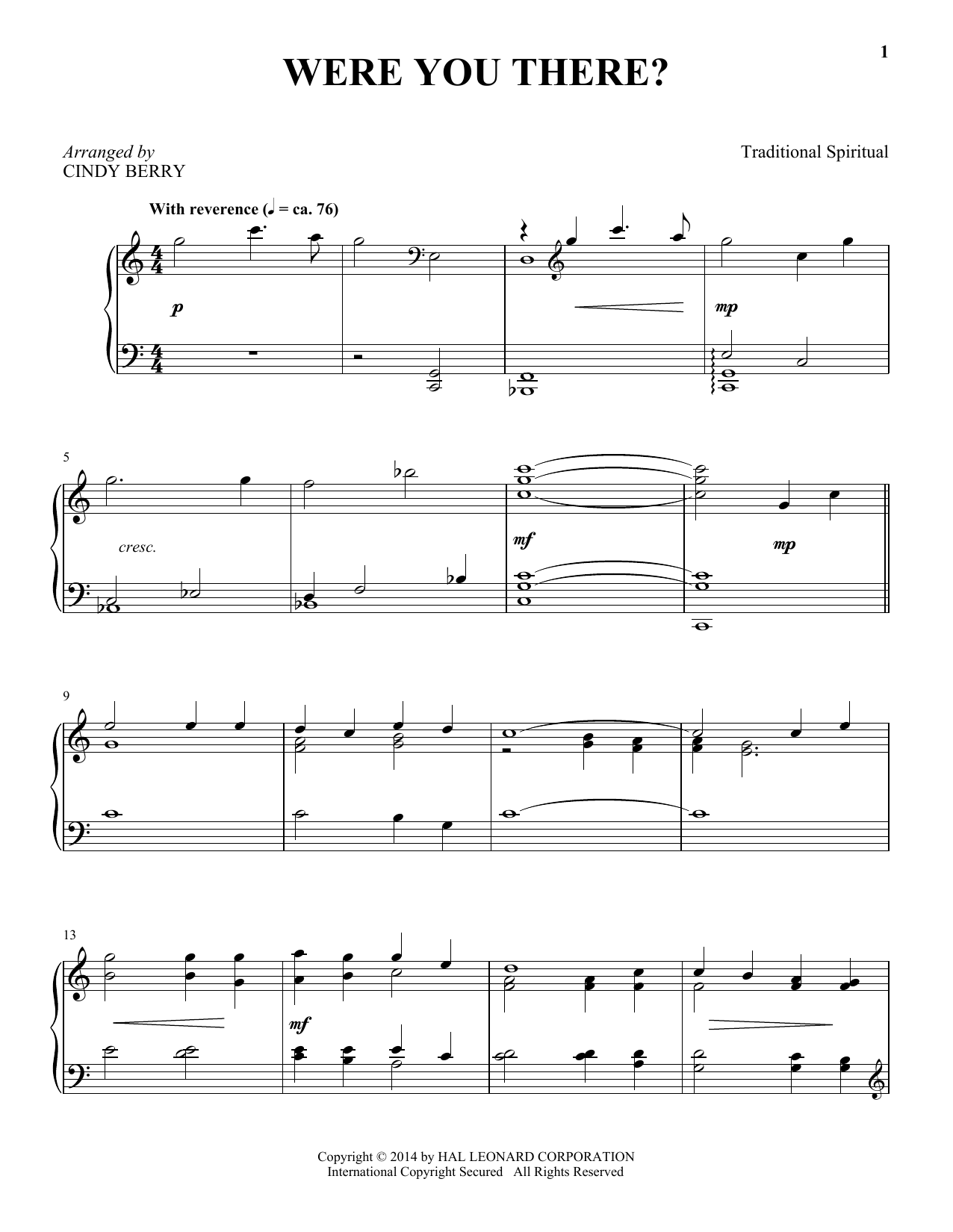 Cindy Berry Were You There? Sheet Music